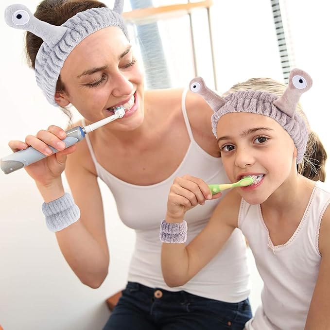 Snail Spa Headband and Wristband Set Skincare Makeup Headband for Washing Face Cute Animal Spa Head Band for Women Girls Black Khaki Grey