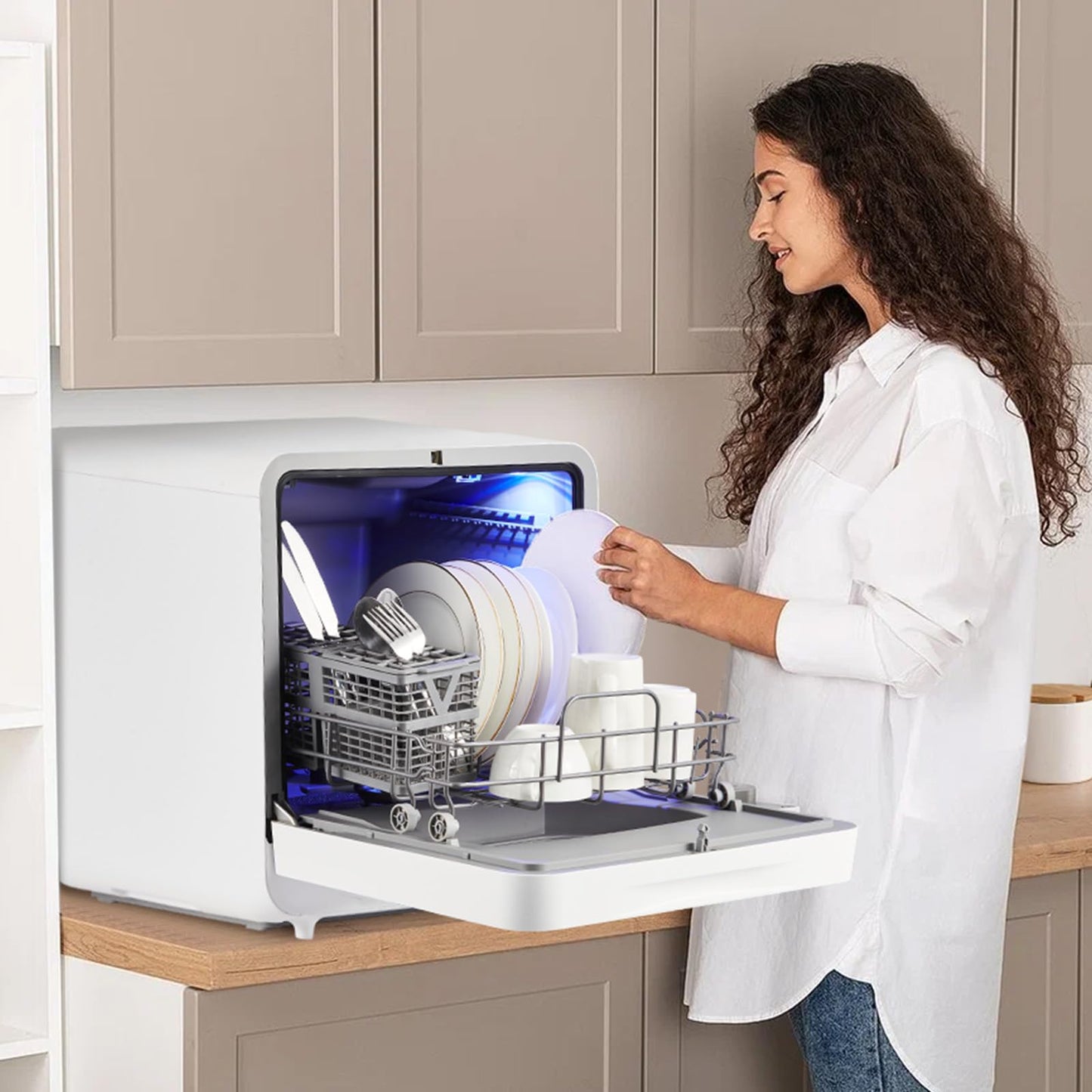 Dishwasher Countertop Compact Portable Dishwasher with Faucet & Self-Priming Water Modes Water Inlet, Compact with More Space Inside,6 Programs Ideal for RV & Apartments, No Hookup Needed
