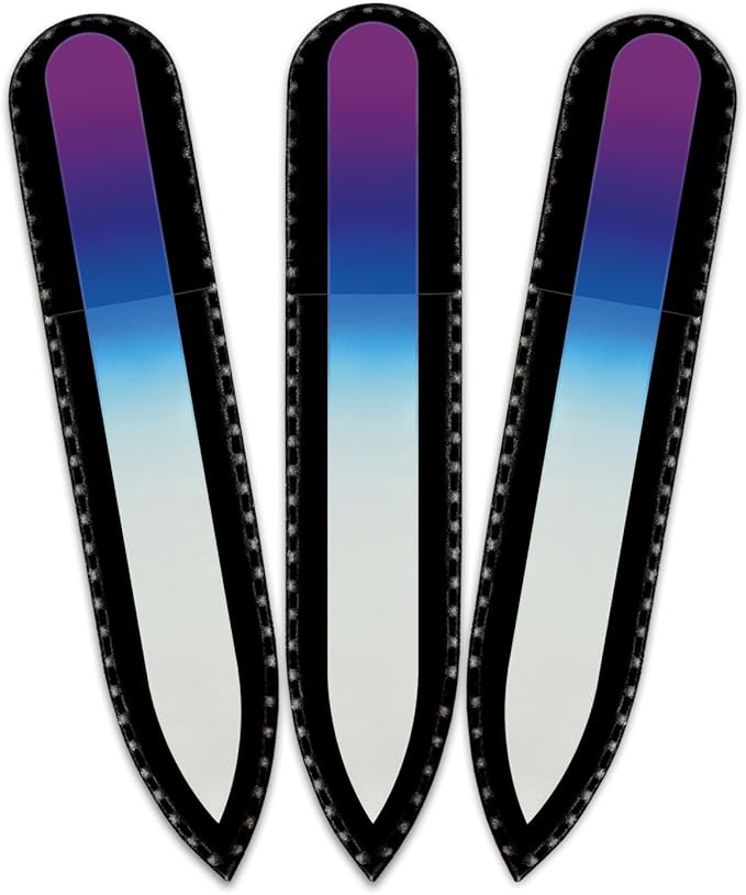 Mont Bleu Rainbow Crystal Nail File in Black Pouch - Small - Purse Size - Czech Tempered Glass - Handmade in Czech Republic - Premium Glass Nail File for Women
