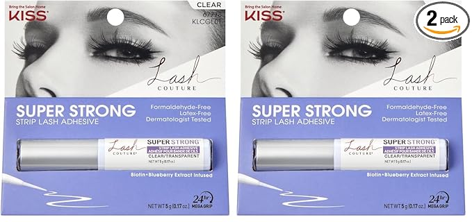 KISS Lash Couture, Lash Glue, Super Strong Strip Lash Adhesive, White, Includes Lash Adhesive, Long Lasting Wear, Can Be Used with Strip Lashes and Lash Clusters (Pack of 2), Clear