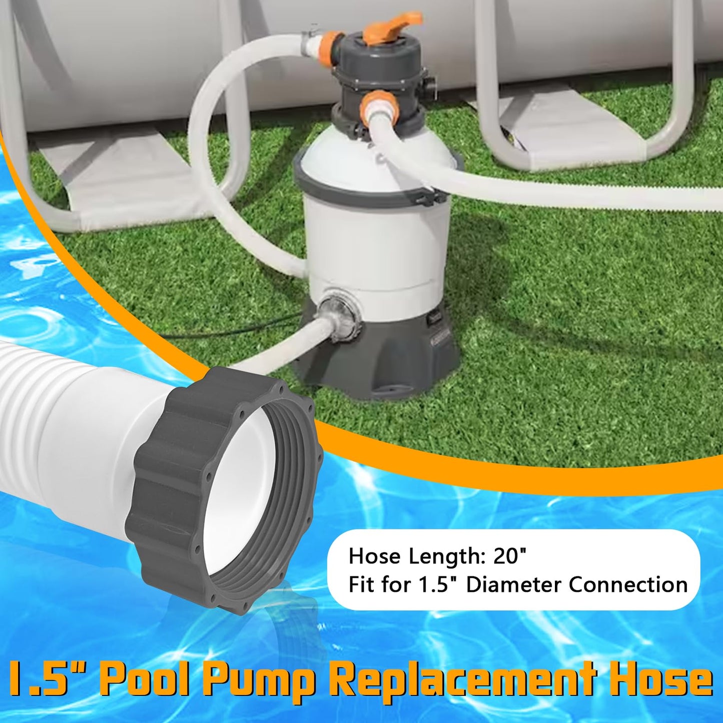 Boltigen 1.5'' Diameter Pool Sand Filter Pump Hose, 20inch Pool Pump Replacement Hose for Above Ground Pools, 2PCS Flexible Water Pool Hose Set for Filter Pump and Saltwater Systems, White