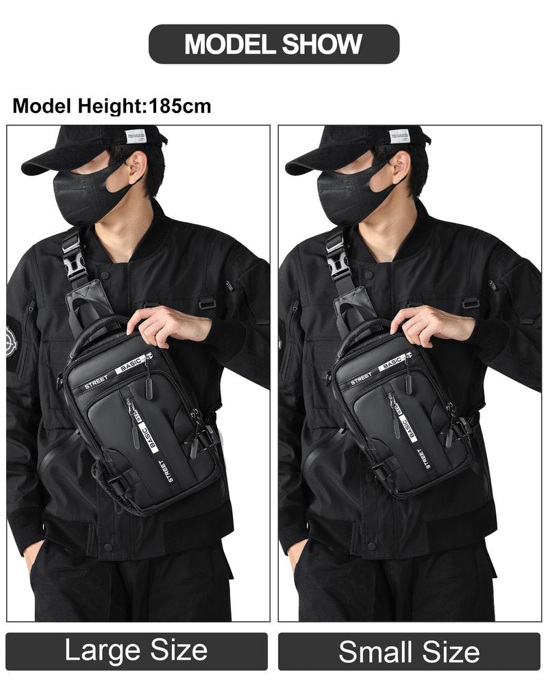 Large Black Sling Bag for Men, Shoulder Messenger Bag for Mens, Anti Theft One Strap Motorcycle Backpack Sling Chest Bag for Casual Hiking Walking Biking Travel Cycling Outdoor Sports