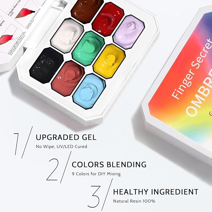 Christmas Gel Polish, 9 Colors Ombre Patting Gel Nail Polish Palette 100 Sponges 6 Brushes 1Grabber, Blending Color Gradient Painting Nails Art, No Wipe, UV/LED Cured (Set 03)