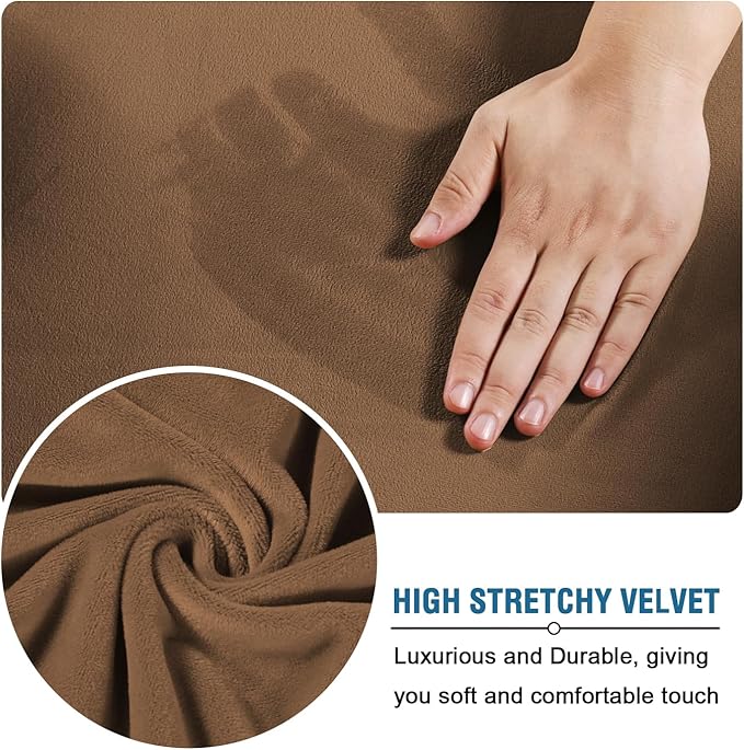 H.VERSAILTEX High Stretch Sofa Slipcover 4 Piece Cover Velvet Furniture Protector Form Fit Thick Velvet Extra Large Sofa Cover for 3 Cushion Couch Width Up to 97 Inch (Large Sofa, Caramel)