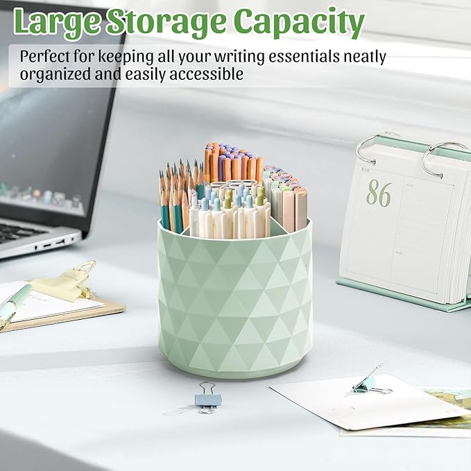 minimaliving Desk Organizer,Sparkling Diamond-like Pen Holder for Desk 360ÃÂ°Rotating Office Accessories,Pencil Cup with 5 Compartments Storage Box Caddy for Office,School,Home,Art Supply(Green)