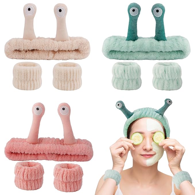 SuPoo Snail Spa Headband and Wristband Set Funny Alien Skincare Headband for Washing Face Puffy Wrist Bands for Women Animal Makeup Head Band Preppy Teen Girl Gifts Trendy Stuff Hair Accessories 9PCS