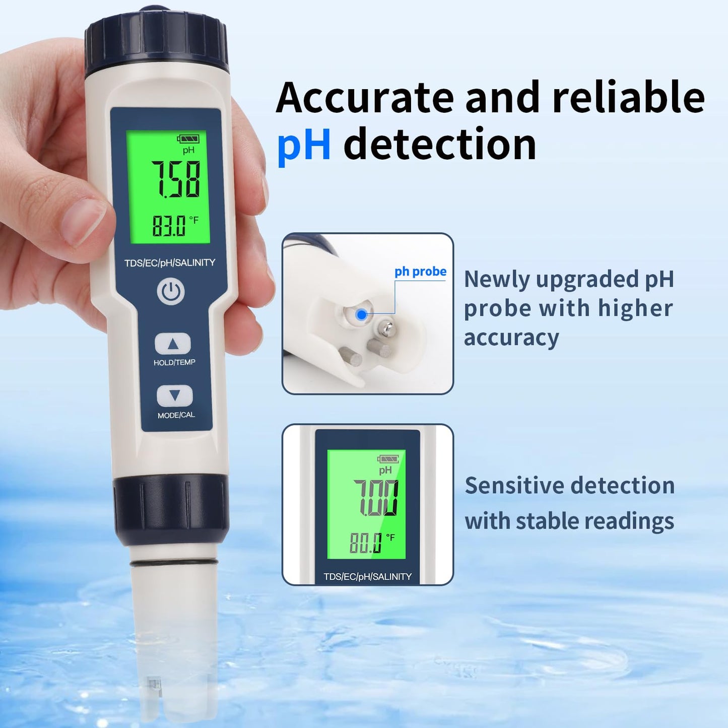 Pool Salt Tester,Digital Pool Water Tester,Accurate and Reliable,Salinity, pH Meter, EC, TDS, and Temperature 5 in 1;Salt Water Pool Testing kit, Used for Pool Salt and hydroponic Plants
