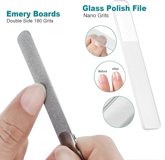 Diamond Nail File for Natural Nails, 4.6 Inch Double Sided 180 Grits Emery Boards Metal Toe Nail Files for Thick Toenails and Fingernail (1 Pack)