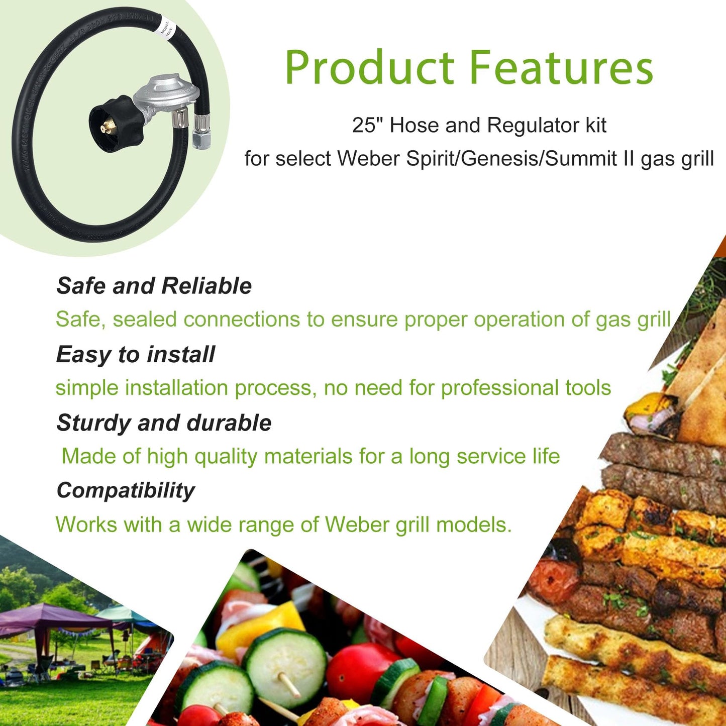 25IN for Weber Hose and Regulator Kit, for Weber Genesis/Spirit/Summit I/II Grill Regulator Replacement, Includes 200/210/300/310/330, Silver/Gold Series, for Weber Gas Grills Parts 7627 67069 69891