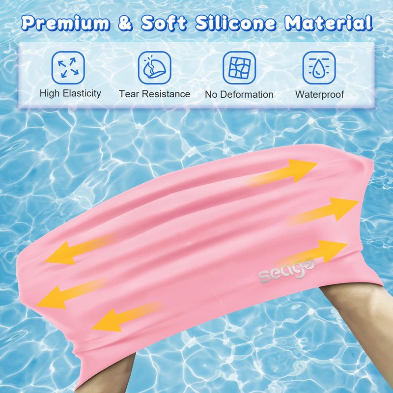 Seago Kids Swim Cap for Girls Boys Long Hair Swimming Cap for Kids 6-14 Youth Extra Large Swim Cap for Braids and Dreadlocks Waterproof Pool Silicone Bathing Swimming Caps that Keep Hair Dry