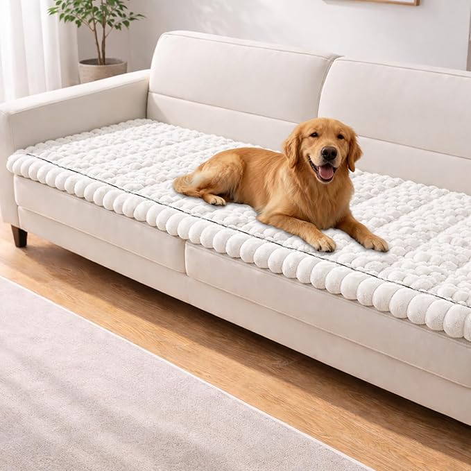 Couch Cover for Dogs Washable,Non Slip Fuzzy Durable Couch Covers for 3 Cushion Sofa Pet Friendly Sofa Cover Dog Thick Soft Slipcovers Protector Couches Mat Bed (Beige, 27.6" x 59"/70 x 150cm)