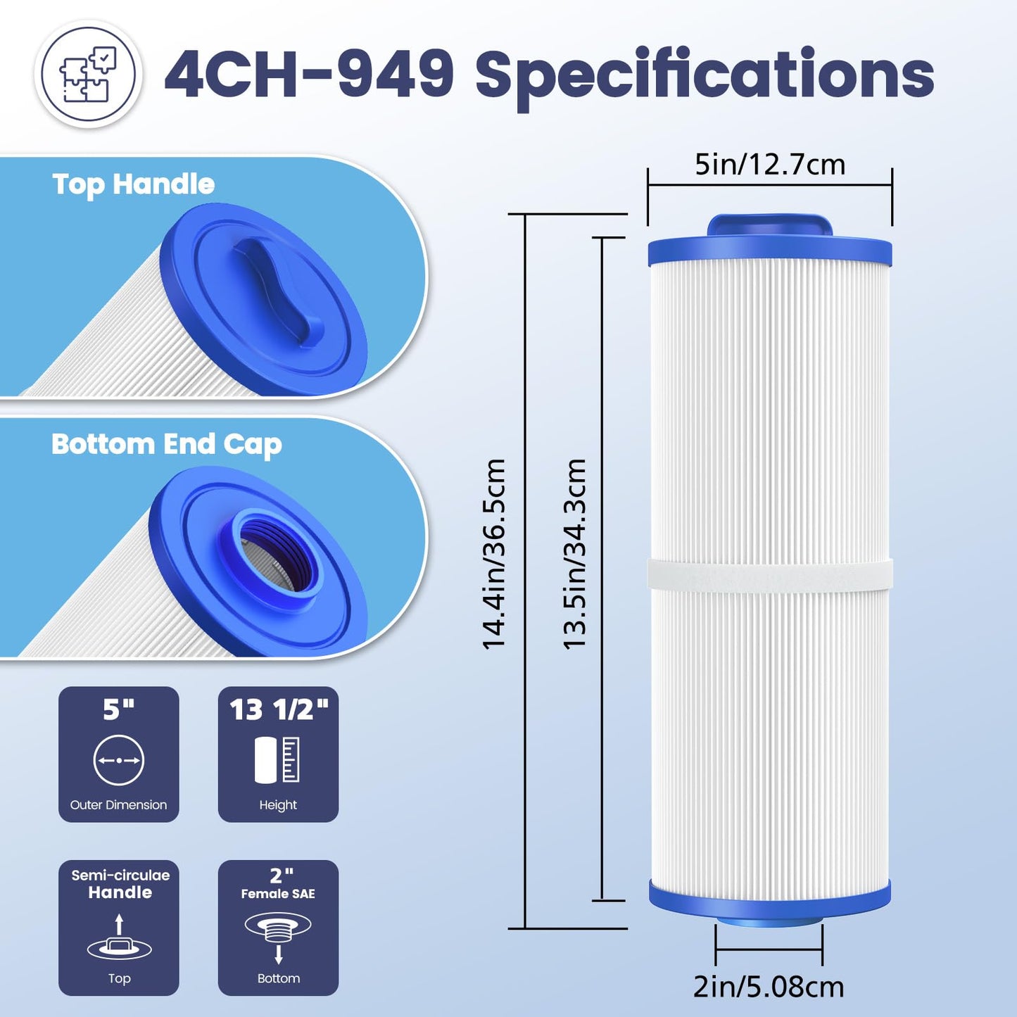 Beckacher 4CH-949 Spa Filter Compatible with Unicel, Pleatco PWW50L, Filbur FC-0172, SD-01143, 817-4050, Baleen AK-90091, Rising Dragon 50, Waterway Teleweir 50 sqft hot tubs Filter Cartridge, 2 Pack