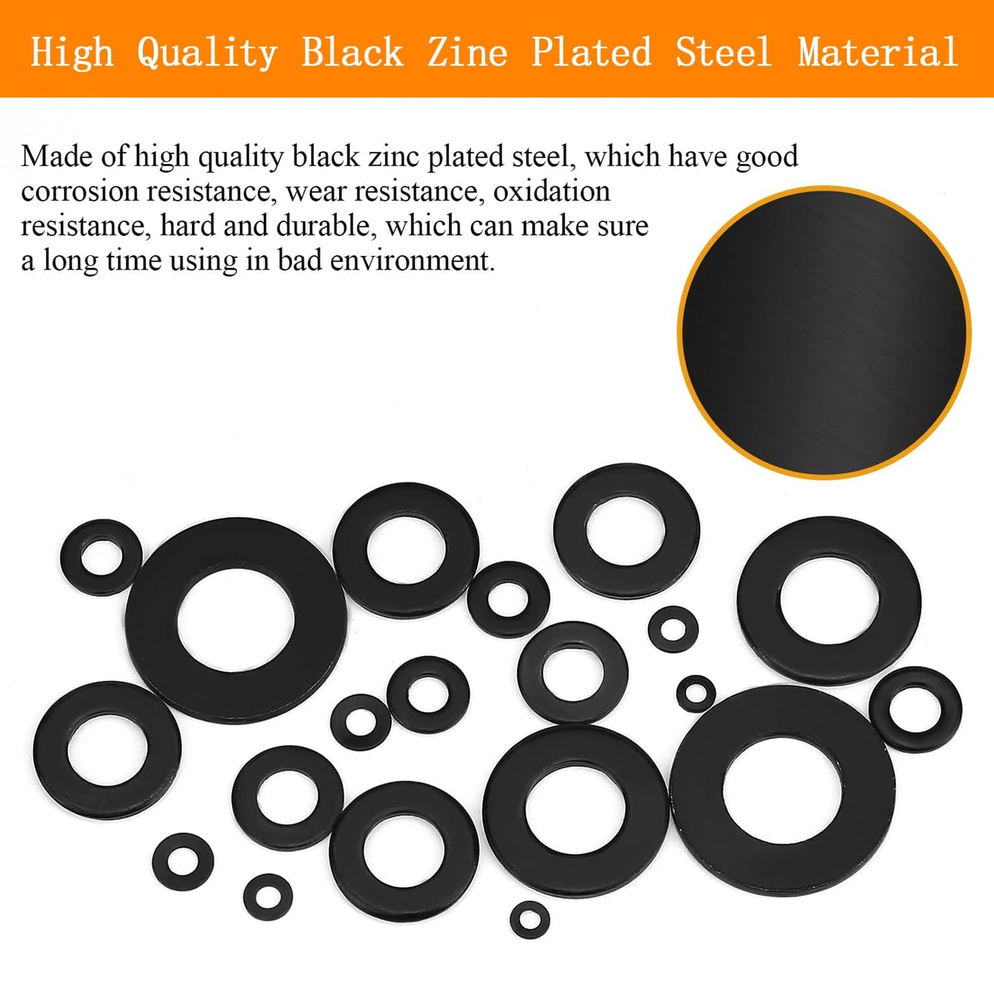 1100 Pcs 9 Sizes Flat Washers for Screws Bolts Black Metal Assorted Washers M2 M2.5 M3 M4 M5 M6 M8 M10 M12 for Furniture Mechanical Repairs