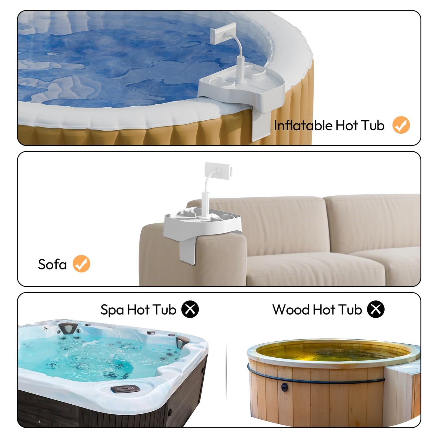 POOLCOMFT Hot Tub Table Tray with Adjustable Phone Holder, 2 Cup Holders, Hot Tub Accessories, Perfect for Outdoor Inflatable Hot Tub & Pool, Unique Gifts for Women, Mom(Scented Candle & Card)