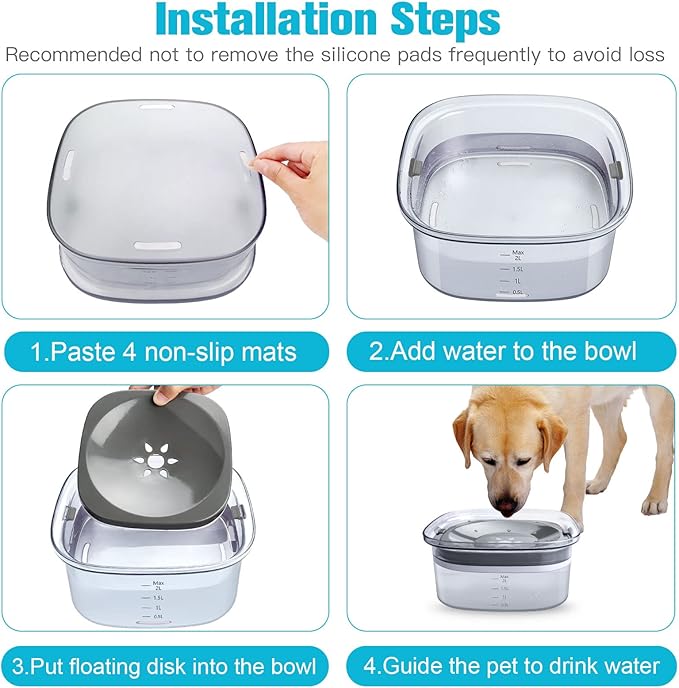 UPSKY 70oz Dog Water Bowl 2L No Spill Dog Bowls Large Capacity Spill Proof Slow Water Feeder, No Splash Pet Water Dispenser Vehicle Carried Travel Slow Drinking Bowl for Messy Drinkers