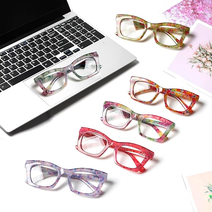 6 Pack Oprah Style Reading Glasses for Women Blue Light Blocking Computer Square Readers with Spring Hinge (Mix Color-6, 1.75, x)
