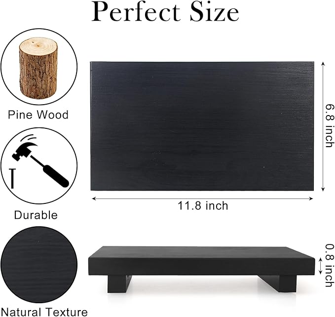 Black Bathroom Counter Tray Organizer Wood Risers Stand Kitchen Sink Trays Dish Soap Dispenser Holder for Countertop Modern Wooden Pedestal Display Farmhouse Bathroom Decor Accessories Vanity Tray