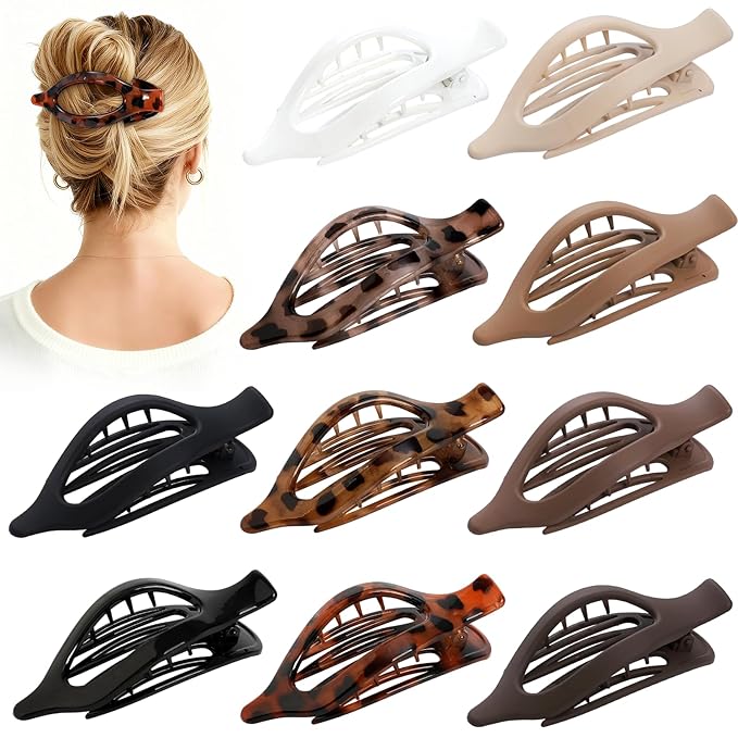10 Pcs Flat Hair Clips for Women French Concord Claw Clips for Thick and Thin Hair Claw Clips Duck Billed Barrettes Hair Accessories for Women and Girls (Leopard)