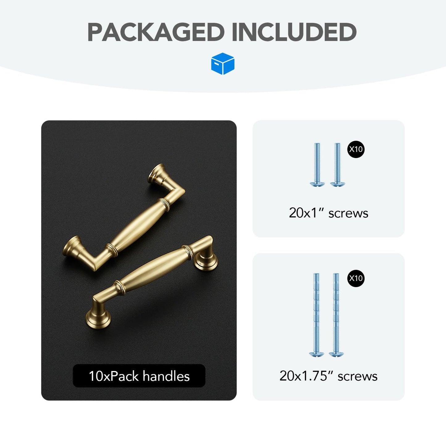 HOME EDIT 10 Pack 3 Inch Brushed Gold Cabinet Handles Solid Zinc Alloy Pulls for Kitchen, Dresser, Closet & Bathroom Cabinets Hardware