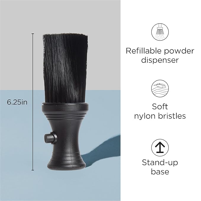 Diane Neck Duster Brush for Hair Cutting, Removes Loose Hair from Neckline and Ears, Barber Supplies and Salon Accessories, Soft Nylon Bristles, Stand Up Base, 6.25” wtih Powder Dispenser