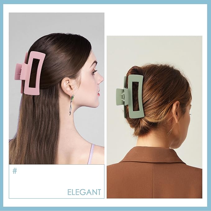 8 Pcs Large Hair Claw Clips 4.1 Inch Non-slip Big Square Matte Hair Claws for Women, Strong Hold Banana Clip for Thick Thin Hair(Pink/Green/Light blue/Black)