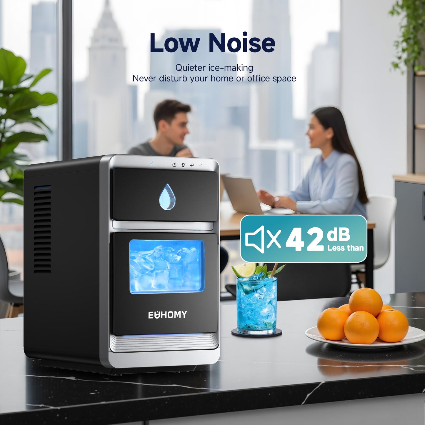 EUHOMY LunaArc Crescent Ice Maker Countertop, 16Pcs Ready in 12Mins, 1600Pcs/Day, Auto Deep Cleaning, Timer, Adjustable Ice Thickness, Portable Ice Cube Maker for Whiskey/Coffee/Soft Drinks
