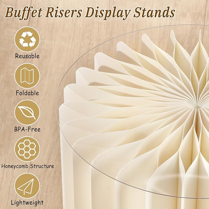 6Pcs Buffet Risers, Food Risers for Table, Foldable Cake Display Stands, Tall Cardboard Cupcakes Stand for Show Catering Desserts Jewelry Wedding Birthday Party Decoration (White)
