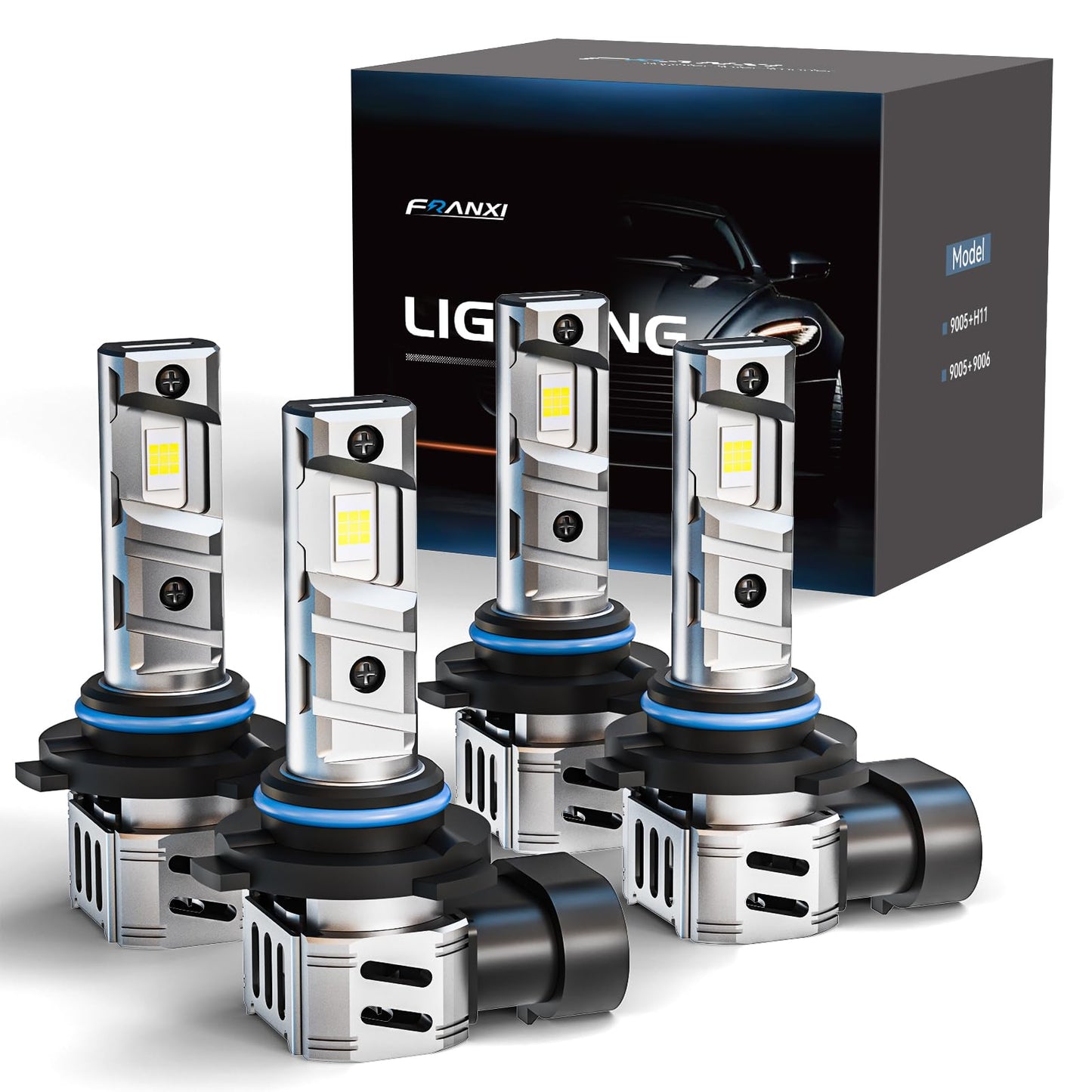 FRANXI 9005/HB3 9006/HB4 Bulbs Combo Fog Lights, 120W 32000LM Super Bright 6000K Cool White, 1:1 Design with Cooling Fan, Plug and Play, Pack of 4
