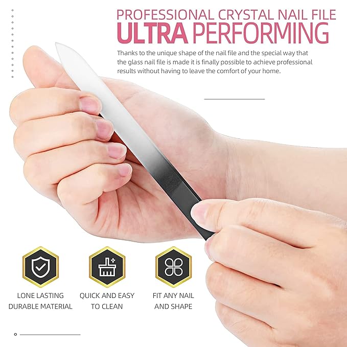 XIPOO Premium Crystal Glass Nail File - 3 Pack with Case, Professional Salon Manicure Tool for Natural Nails, Gift for Women and Girls