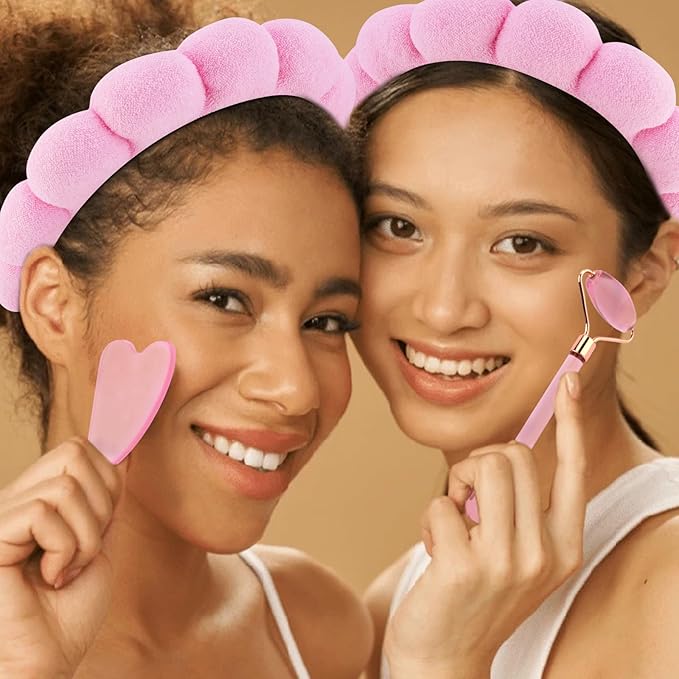 Chanaco Spa Headband and Wristbands for Women Gua Sha & Jade Roller Facial Tools Skincare Headband for Washing Face Makeup Fash Wash Hairband Teen Girl Trendy Stuff