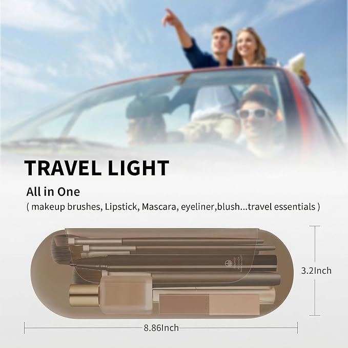 Silicone Makeup Brush Holder Travel Cosmetic Bag：Soft Portable Cosmetic Face Brushes Holder with Upgrade Anti-Fall Out Magnetic Closure, Large Travel Makeup Brush Case - Coffea