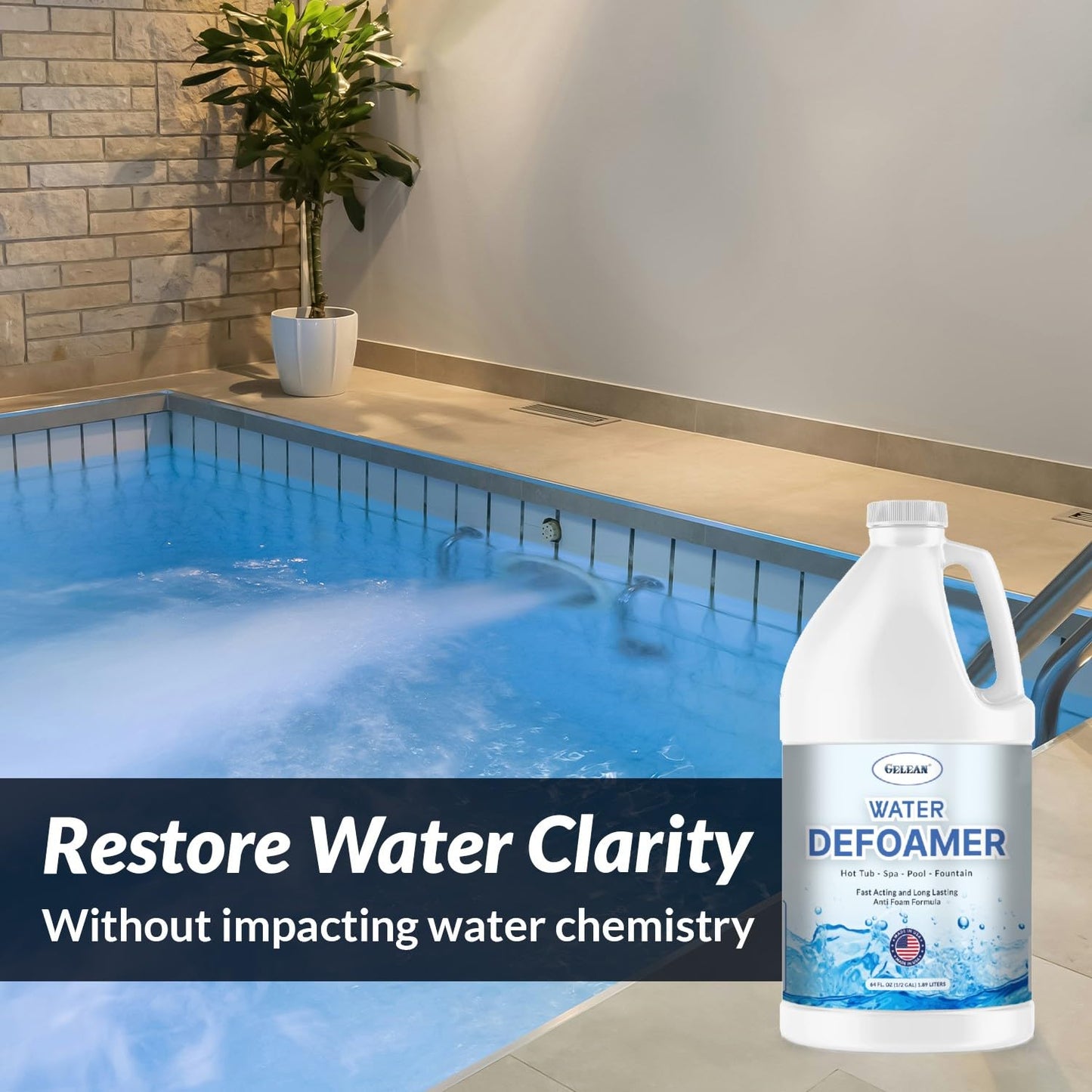 Hot Tub Defoamer - Pool, Fountain, Spa Anti Foam Defoamer -1/2 Gallon (64 oz.)- Eco Friendly & Safe Water Anti Foam - Quickly Removes & Prevents Foam - Silicone Emulsion HotTub Chemicals Made in USA,
