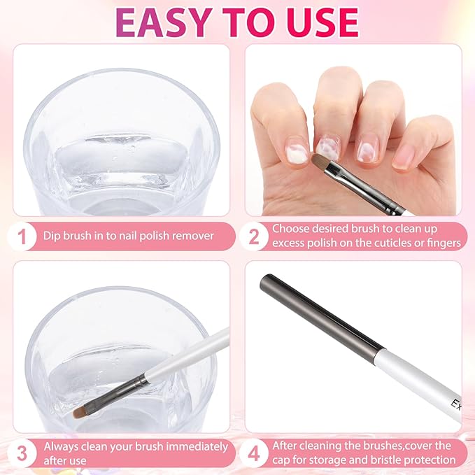 White Nail Art Clean Up Brushes for Cleaning Polish Mistakes on the Cuticles, Acetone Resistant Nail Brush, Fingernail Cleaning Brushes for Nail Art and Designs (Round&flat&Bevel)