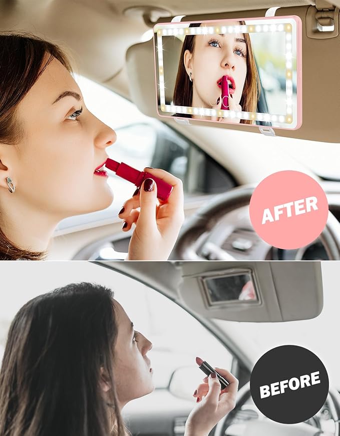 JOYTUTUS Car Sun Visor Vanity Mirror, Car Vanity Mirror With Lights, Makeup Mirror with 3 Light Modes & 60 LEDs, Rechargeable Car Mirror Dimmable Touch Control Travel Makeup Mirror for Car Truck SUV