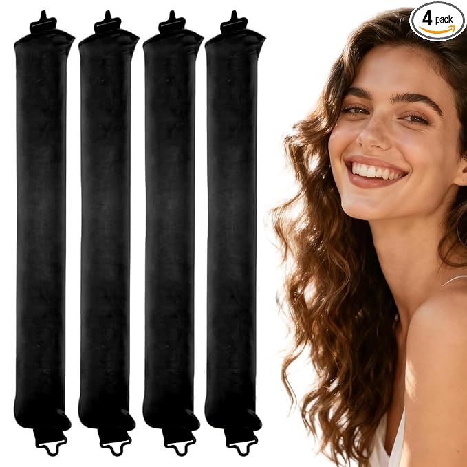 Overnight Heatless Hair Curler Blowout Rods Jumbo, Heatless Curls Satin Flexi Rods for Overnight Sleeping, No Heat Curling Tool for All Hair Types, Soft Heatless Hair Curler (BlackÃ¯Â¼Â4 Rods)