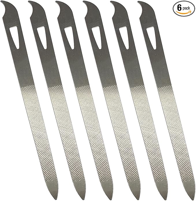 Nail Files for Natural Nails (6 Pack), Metal Nail File 5.5Ã¢ÂÂÃ¢ÂÂ Stainless Steel Thin Durable Nail Filer with Curved Sharp Pointed Tip Double Sided Manicure Pedicure Toenails Tools