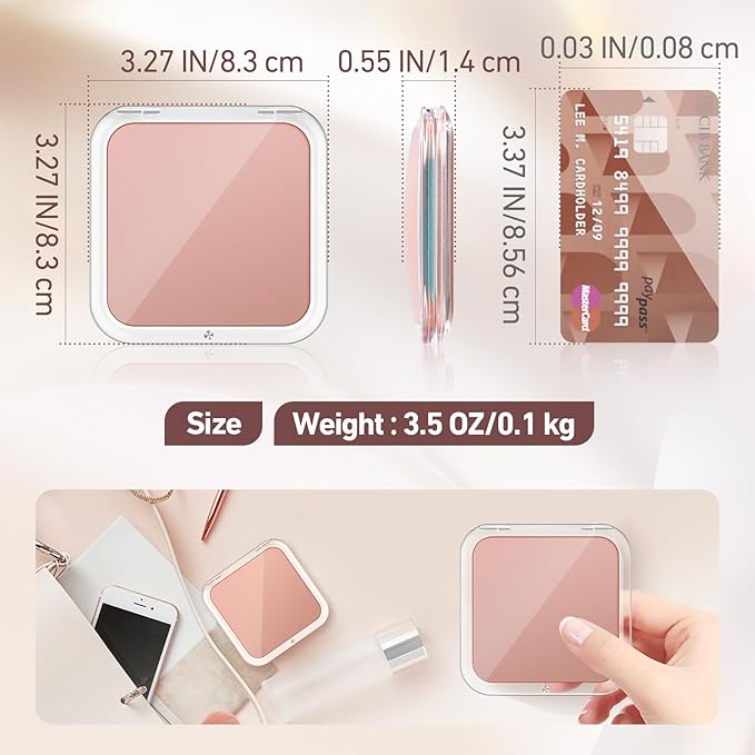 30X Magnifying Mirror, Compact Travel Mirror for Purse & Pocket, Double-Sided 1X/30X HD Makeup Mirror with Tweezers - Portable Mirror for Eyebrow Plucking, Daily Beauty & Travel Essentials, Rose
