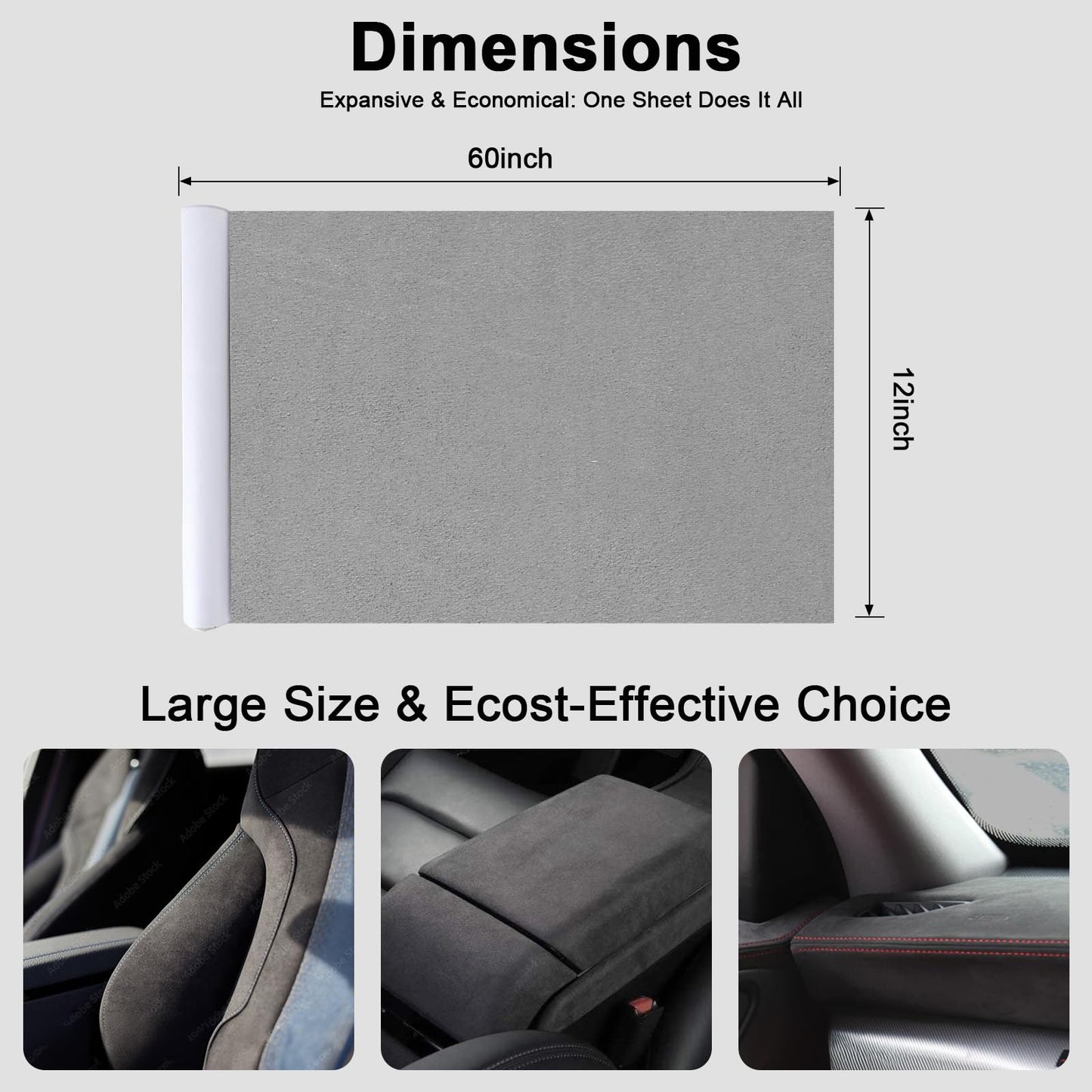 RadiantDecor Premium Grey Suede Fabric Wrap - 12x60 inch Suede Wrap for Car Interior - Self-Adhesive Microfiber and Synthetic Leather, Stretchable Interior Film for Car and Home Decor