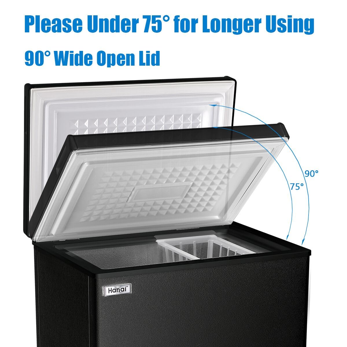 Chest Freezer 5.0 Cu.Ft Black Compact Freezer, Manual Defrost Deep Freezer with Storage Basket, Space-Saving Flat Back, Stay-Open Lid, Side-Access Drain for Home Basement Cottage Business