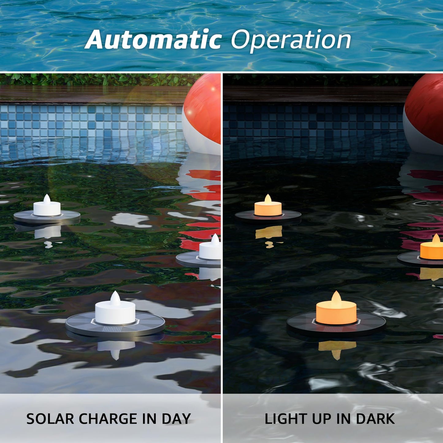 GGNOO Solar Floating Pool Lights, 5-Pack Solar-Powered Float Candles Lamps Tea Light for Pond Party Garden Backyard Outdoor Decor