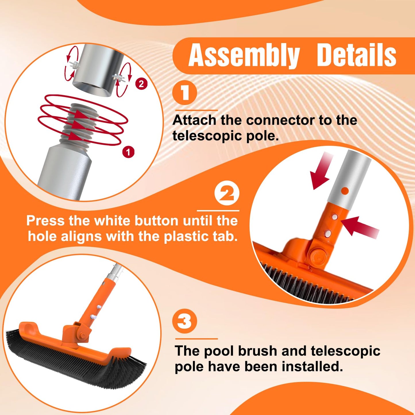 LAANPOLE Pool Brush with Pole, 16FT Heavy Duty Telescopic Pool Pole with 18" Pool Brush, Swimming Pool Scrubber Brush Head for Cleaning Walls, Tiles & Floors