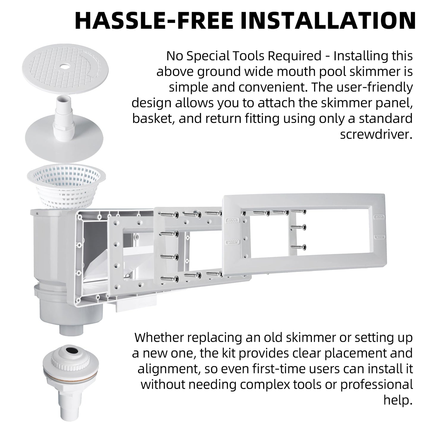 TonGass Complete-Set SP1091WM Thru-Wall Skimmer Kit Compatible with Hayward Above-Ground Pool Skimmers, Wide Mouth Through Wall Skimmer Set for SP1091WM Dyna-Skim Above-Ground Pool Skimmers