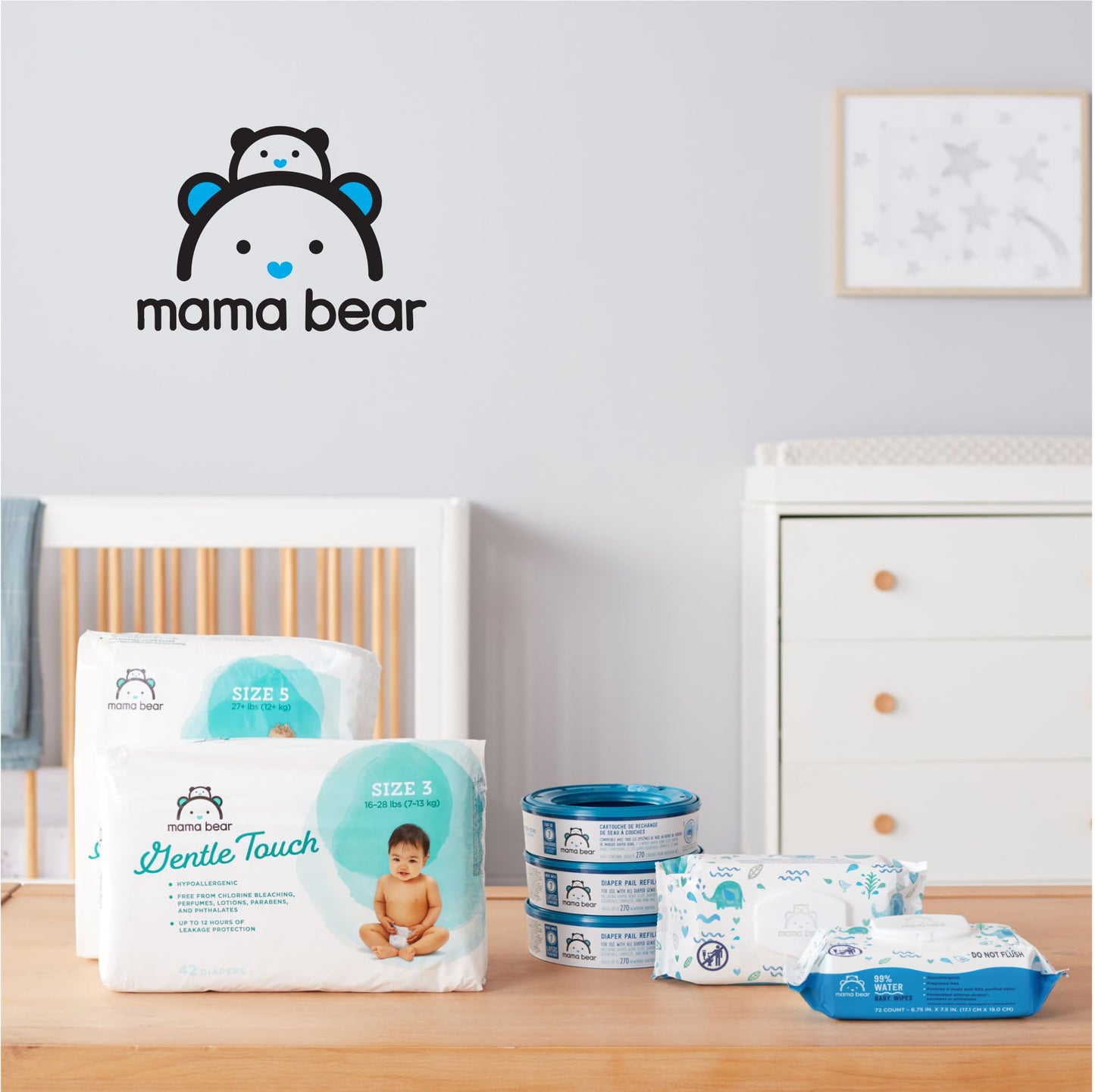 Amazon Brand - Mama Bear 99% Water Baby Wipes, Hypoallergenic, Fragrance Free,72 Count (Pack of 6)