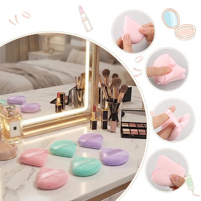 Pimoys 6 Pcs Powder Puffs, Face Soft Triangle Makeup Puff Makeup Sponge for Loose Powder