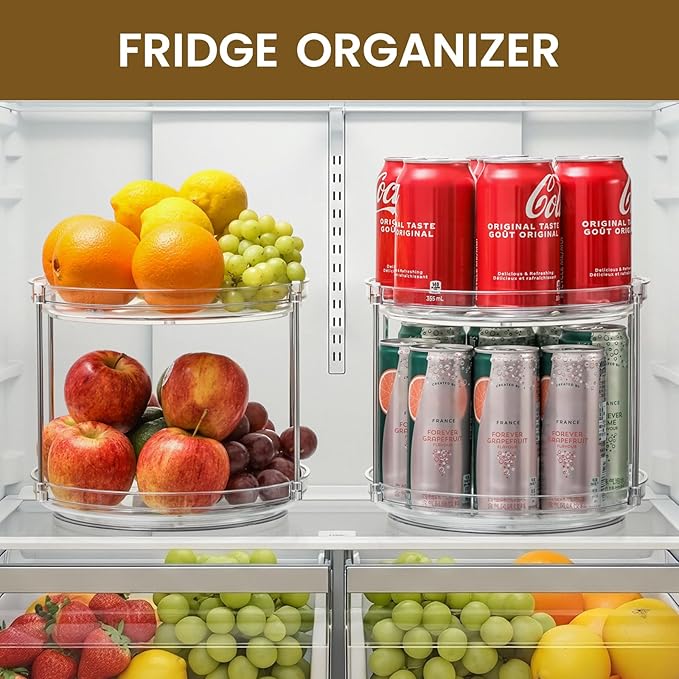 2 Tier Non-Skid Acrylic Lazy Susan Turntable Organizer - Rotating Spice Rack - Spinning Organization Tray for Kitchen, Pantry, Countertop, Closet, Bathroom, Vanity, Medicine Cabinet Organizing, 9.25''
