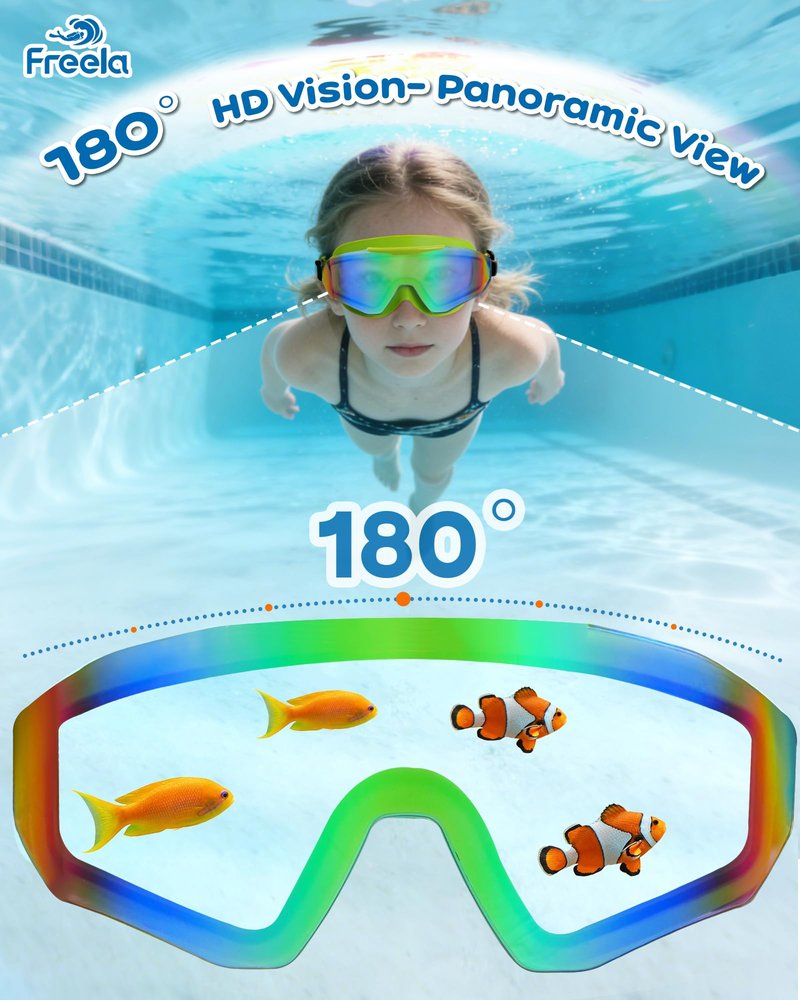 Freela 2 Pack Kids Swim Goggles for 6-14 8-12 8-14 4-7, Water Pool Swimming Goggles Anti-Fog 180° Wide View UV Protection, Soft Silicone Layer Waterproof No Leak Glasses for Youth Boys Girls
