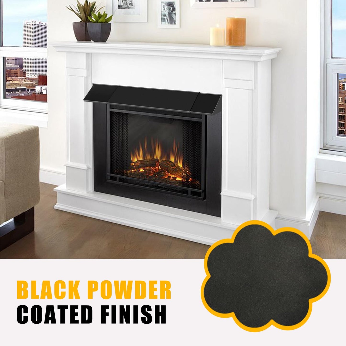 LCGAOYA Black Adjustable Fireplace Hood for 28 to 48" Fireplace Hood Heat Shield Equipped with Insulation Cotto