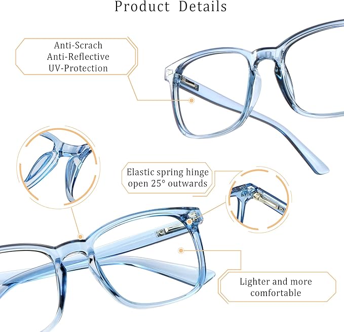 LifeArt 2 Pairs Blue Light Blocking Glasses with Spring Hinge, Computer Reading Glasses, Gaming Glasses, TV Glasses for Women Men (Champagne&Blue, +0.75 Magnification)