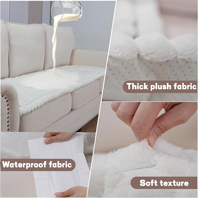 Waterproof Couch Cover for Dogs Washable,Non Slip Fuzzy Durable Couch Covers for 3 Cushion Sofa Pet Friendly Sofa Cover Dog Thick Soft Slipcovers Protector Couches Mat Bed (White, 27.6" x 70.9")