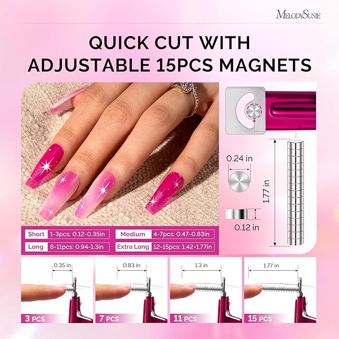 MelodySusie Acrylic Nail Clippers with 15pcs Magnet Sizers, Professional Nail Clippers Cutters for Long Acrylic Gel Nails Tips, Adjustable Stainless Nail Trimmer, Manicure Tool for Salon Home, Plum